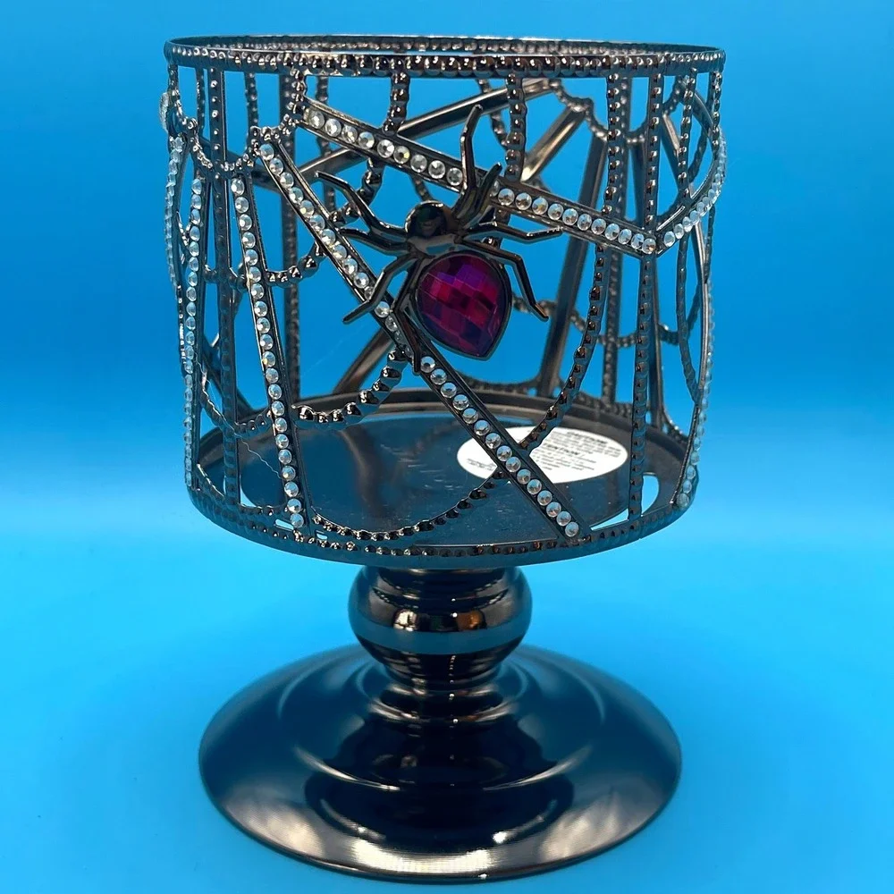 Bath Body Works Spider Web‎ Pedestal Candle Holder Black Rhinestone Halloween